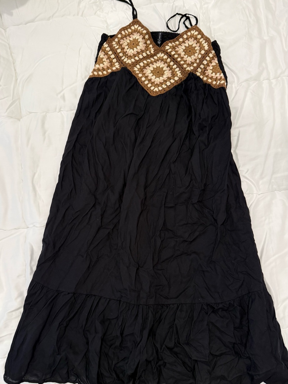 Raviya Black Maxi Dress with Brown Crochet